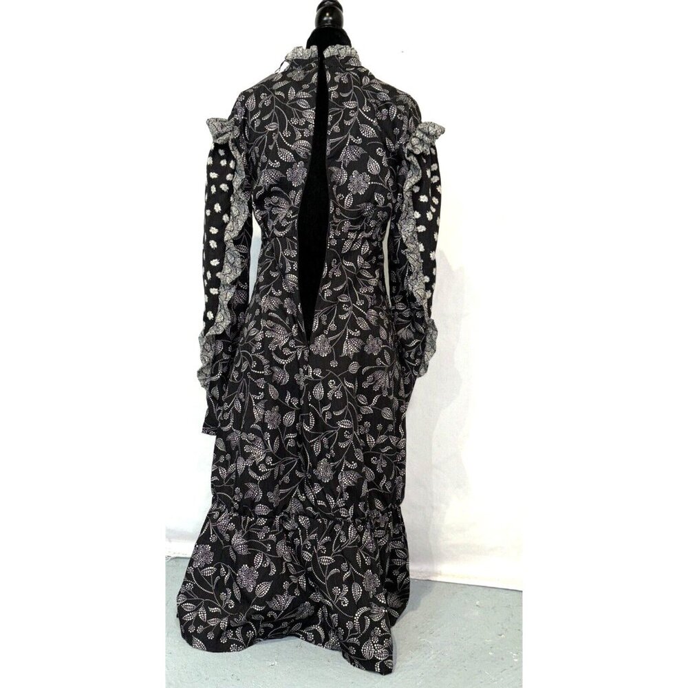 NWT Isabel Marant Etoile Black White Floral Dress Ruffles  Zip Long Sleeve Sz 36 - Picture 6 of 16